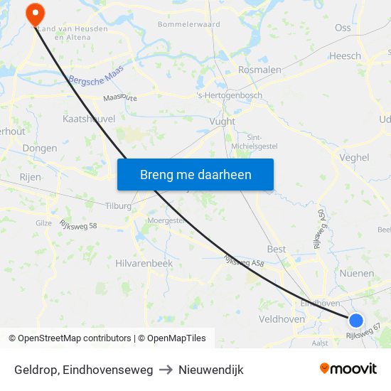 Geldrop, Eindhovenseweg to Nieuwendijk map