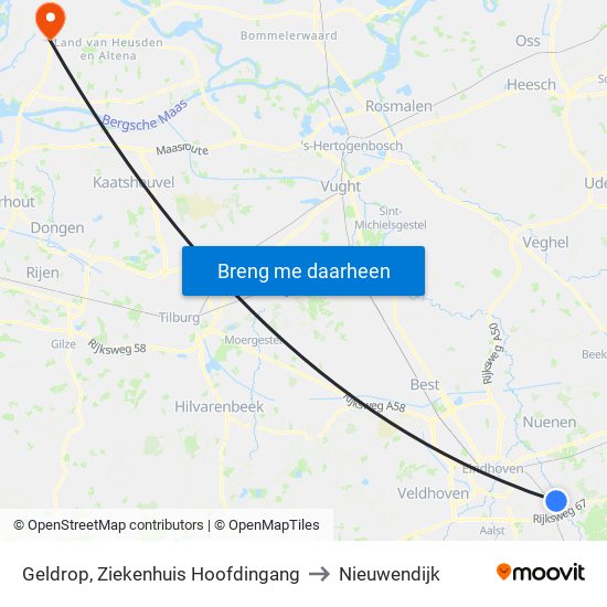 Geldrop, Ziekenhuis Hoofdingang to Nieuwendijk map