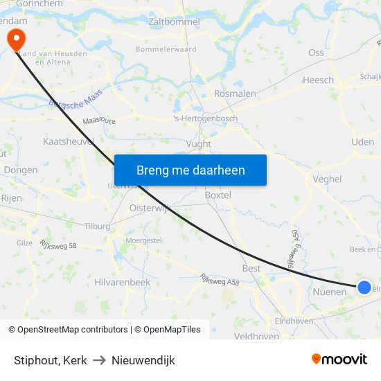 Stiphout, Kerk to Nieuwendijk map