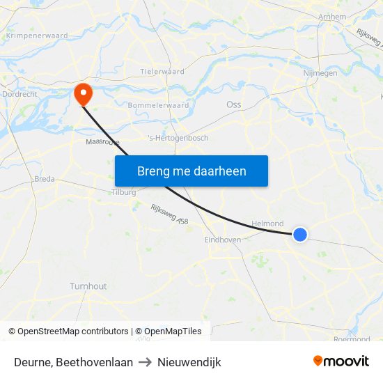 Deurne, Beethovenlaan to Nieuwendijk map