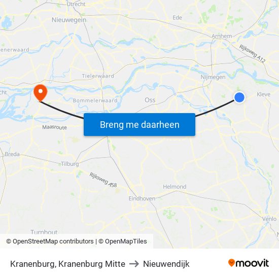 Kranenburg, Kranenburg Mitte to Nieuwendijk map