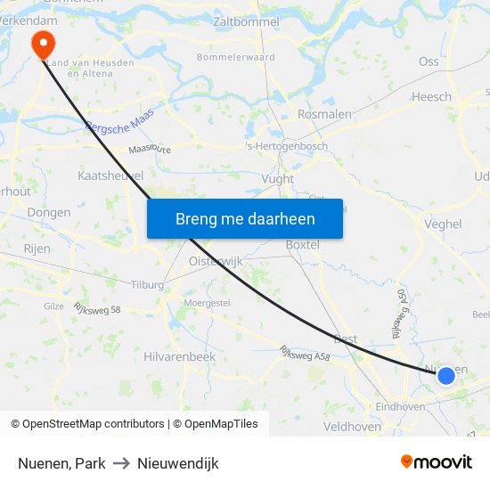 Nuenen, Park to Nieuwendijk map
