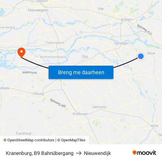 Kranenburg, B9 Bahnübergang to Nieuwendijk map