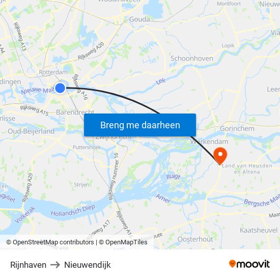 Rijnhaven to Nieuwendijk map