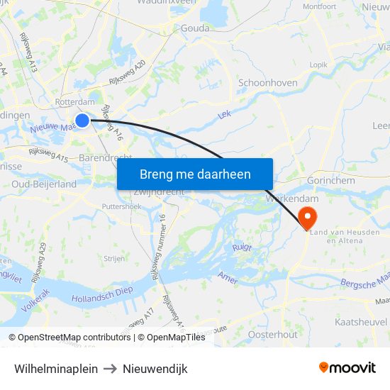 Wilhelminaplein to Nieuwendijk map