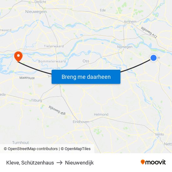 Kleve, Schützenhaus to Nieuwendijk map