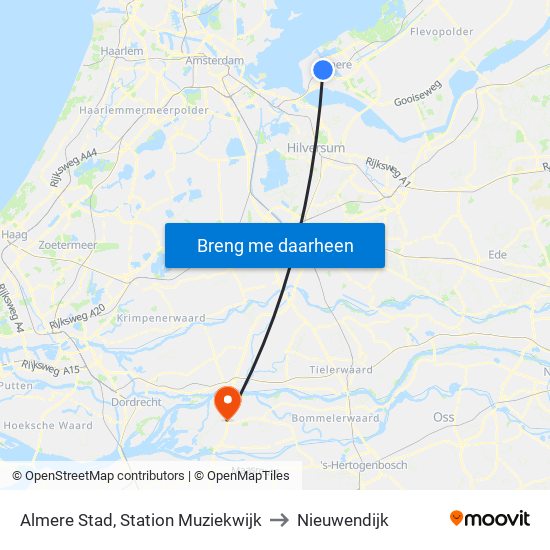 Almere Stad, Station Muziekwijk to Nieuwendijk map
