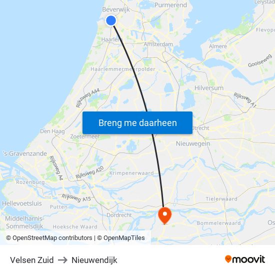 Velsen Zuid to Nieuwendijk map