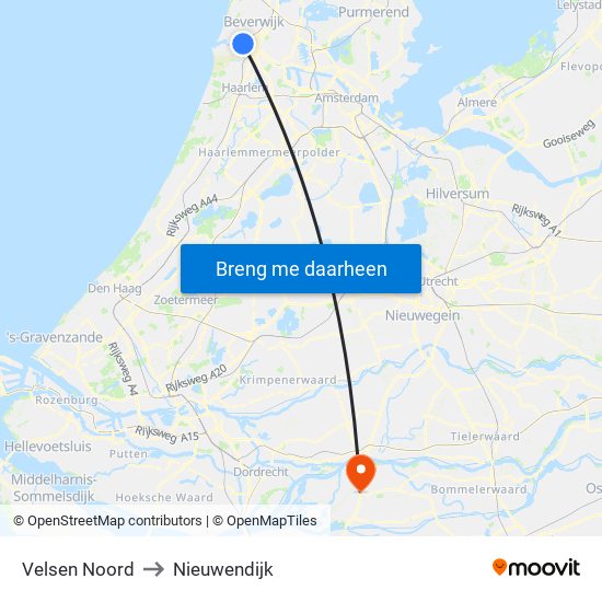 Velsen Noord to Nieuwendijk map