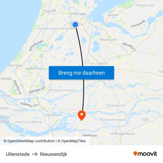 Uilenstede to Nieuwendijk map