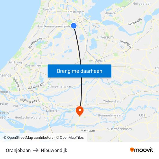 Oranjebaan to Nieuwendijk map