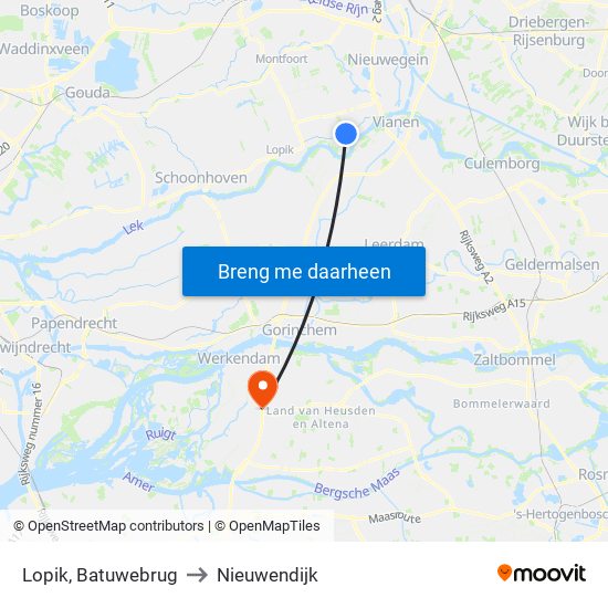 Lopik, Batuwebrug to Nieuwendijk map