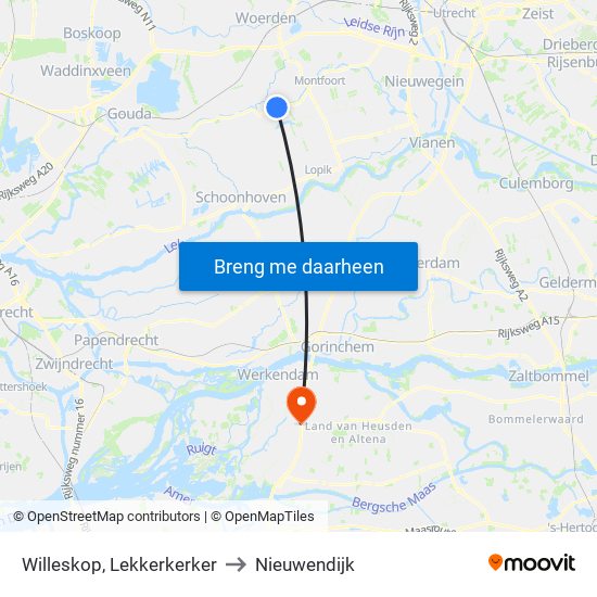 Willeskop, Lekkerkerker to Nieuwendijk map
