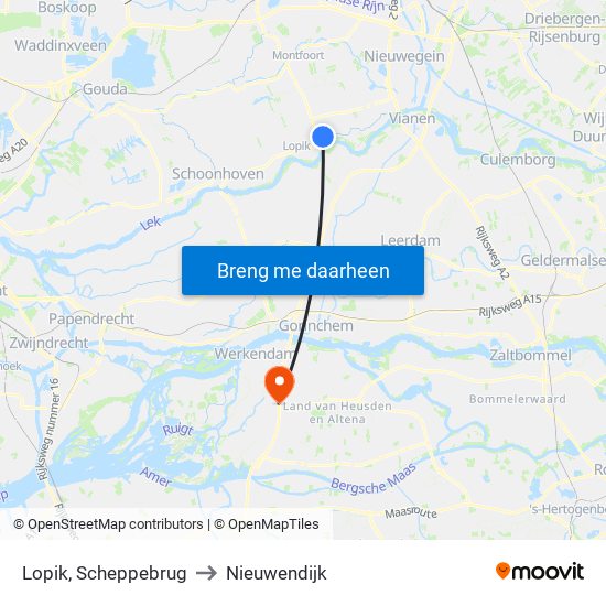 Lopik, Scheppebrug to Nieuwendijk map