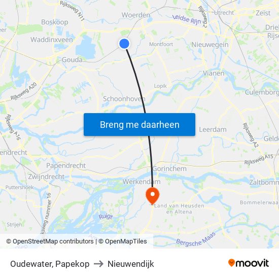 Oudewater, Papekop to Nieuwendijk map