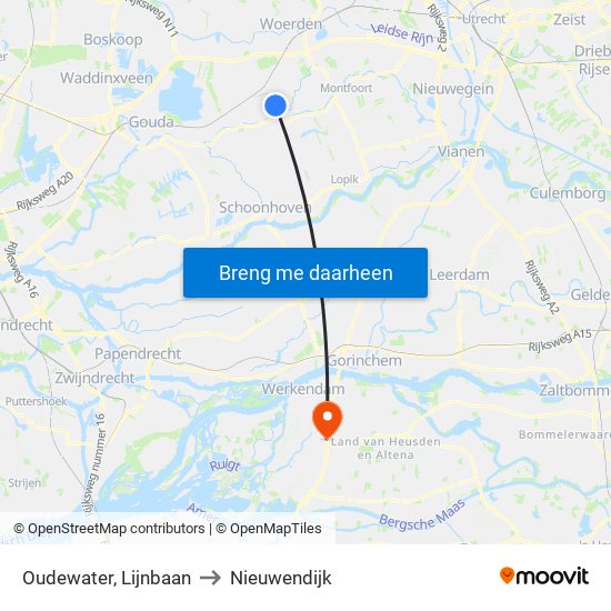 Oudewater, Lijnbaan to Nieuwendijk map