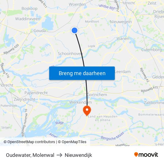 Oudewater, Molenwal to Nieuwendijk map