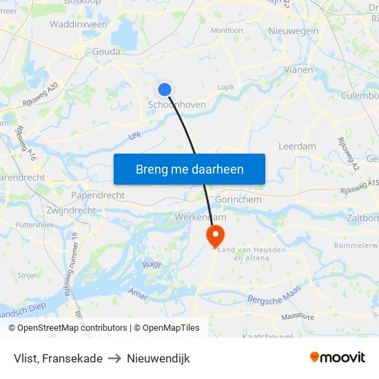 Vlist, Fransekade to Nieuwendijk map