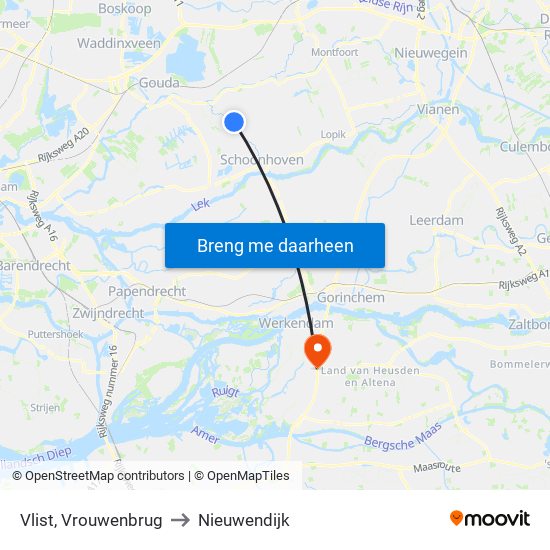 Vlist, Vrouwenbrug to Nieuwendijk map