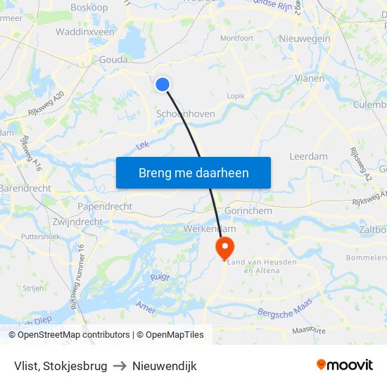 Vlist, Stokjesbrug to Nieuwendijk map