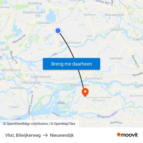 Vlist, Bilwijkerweg to Nieuwendijk map