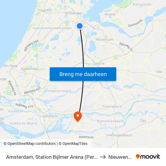 Amsterdam, Station Bijlmer Arena (Perron J) to Nieuwendijk map