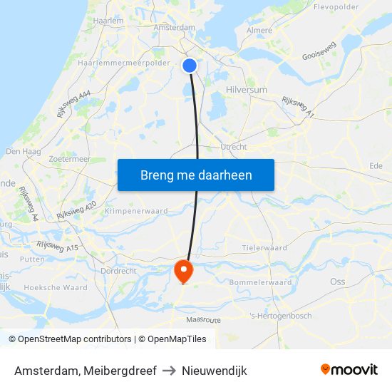 Amsterdam, Meibergdreef to Nieuwendijk map