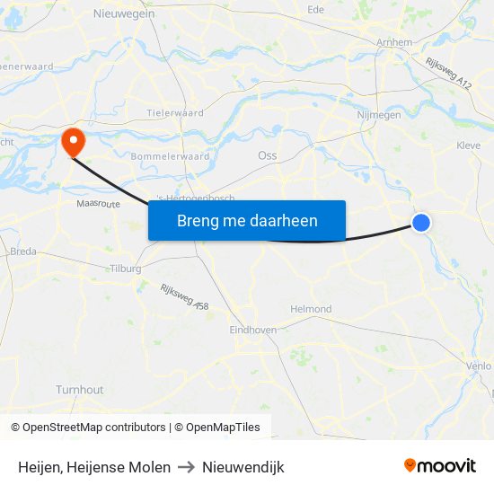 Heijen, Heijense Molen to Nieuwendijk map