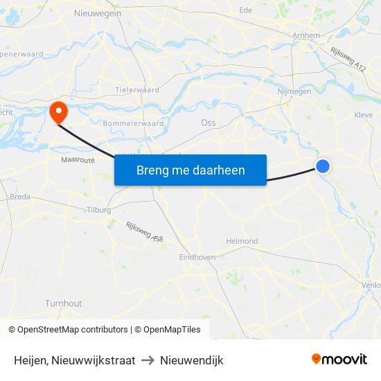 Heijen, Nieuwwijkstraat to Nieuwendijk map