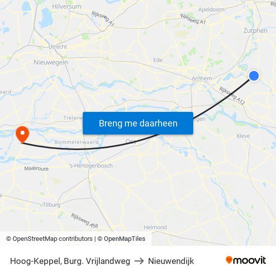 Hoog-Keppel, Burg. Vrijlandweg to Nieuwendijk map