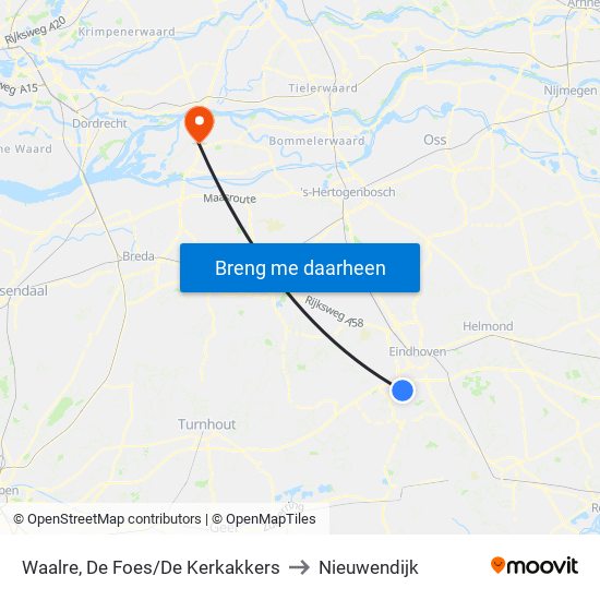 Waalre, De Foes/De Kerkakkers to Nieuwendijk map