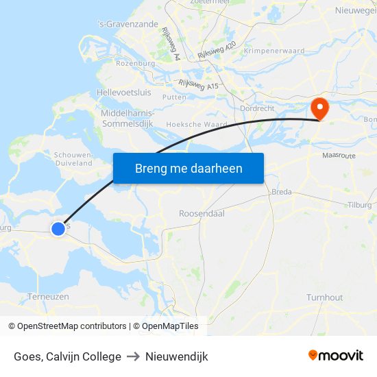 Goes, Calvijn College to Nieuwendijk map