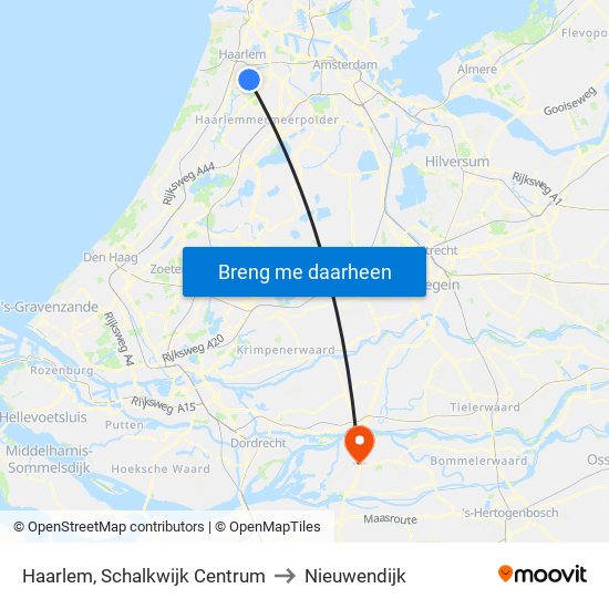 Haarlem, Schalkwijk Centrum to Nieuwendijk map