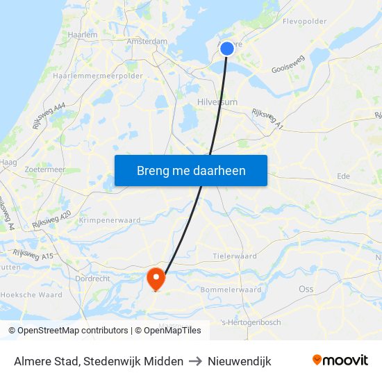 Almere Stad, Stedenwijk Midden to Nieuwendijk map