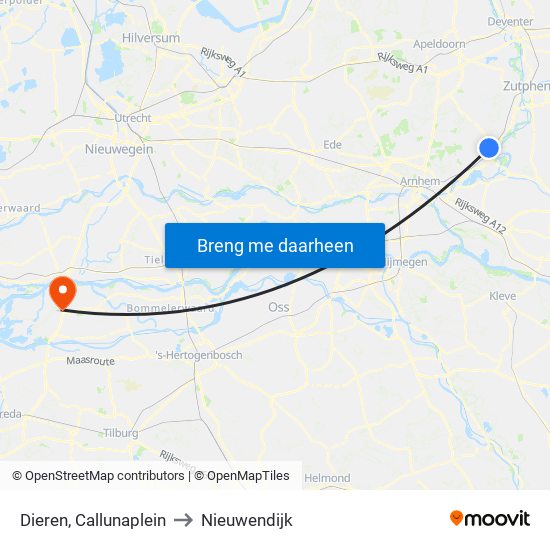 Dieren, Callunaplein to Nieuwendijk map
