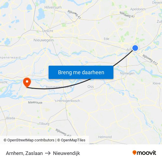Arnhem, Zaslaan to Nieuwendijk map