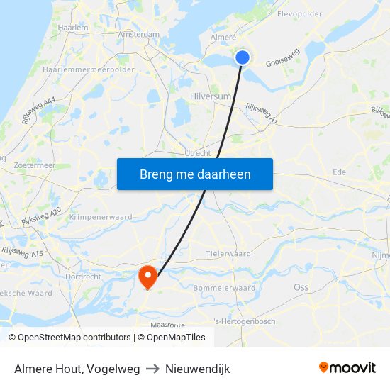 Almere Hout, Vogelweg to Nieuwendijk map