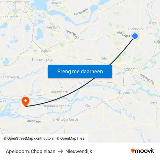 Apeldoorn, Chopinlaan to Nieuwendijk map