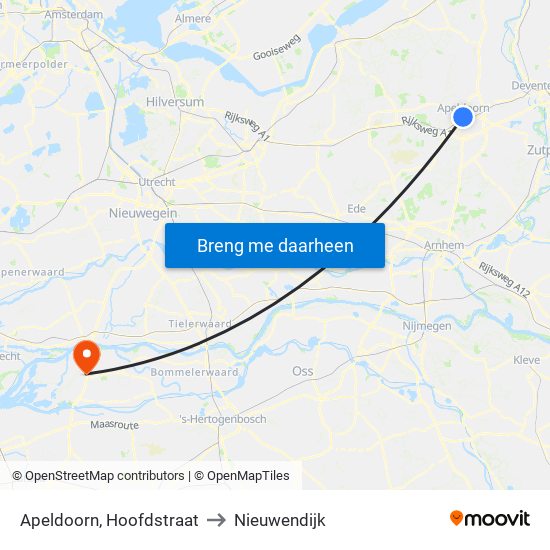 Apeldoorn, Hoofdstraat to Nieuwendijk map