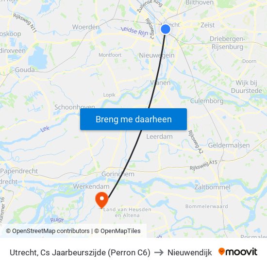 Utrecht, Cs Jaarbeurszijde (Perron C6) to Nieuwendijk map