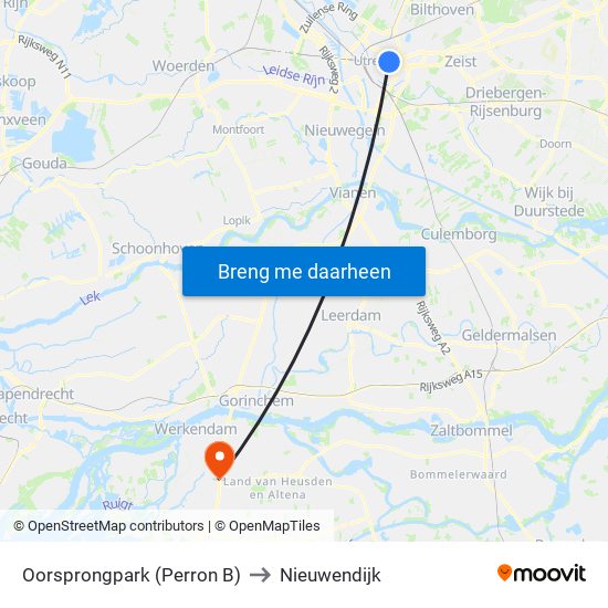 Oorsprongpark (Perron B) to Nieuwendijk map