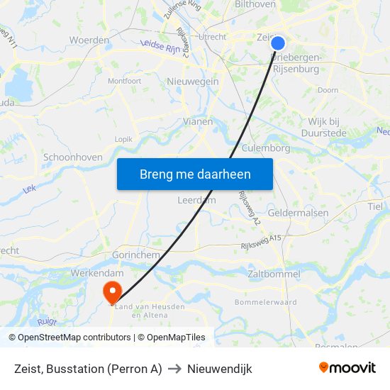 Zeist, Busstation (Perron A) to Nieuwendijk map