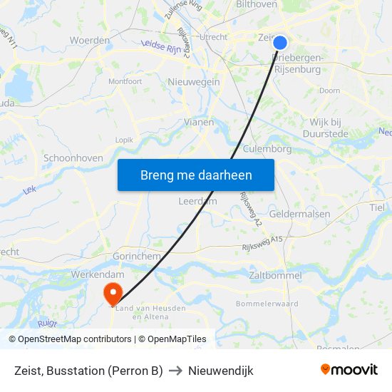 Zeist, Busstation (Perron B) to Nieuwendijk map