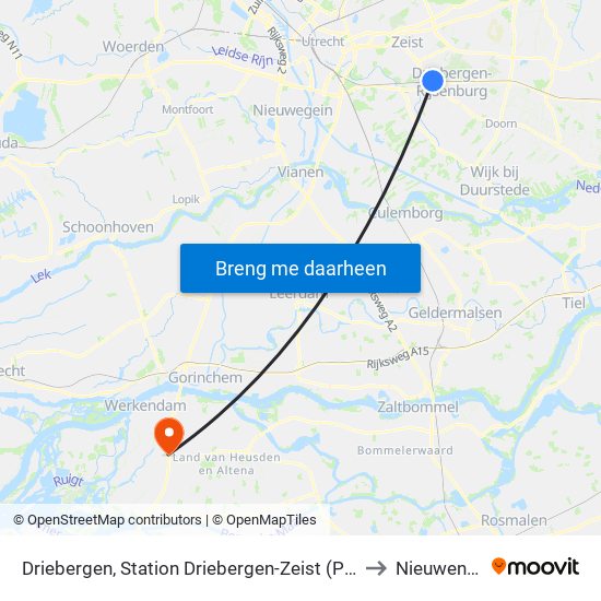 Driebergen, Station Driebergen-Zeist (Perron F) to Nieuwendijk map