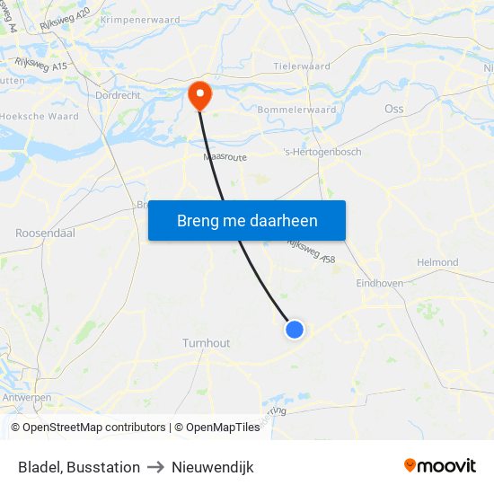 Bladel, Busstation to Nieuwendijk map