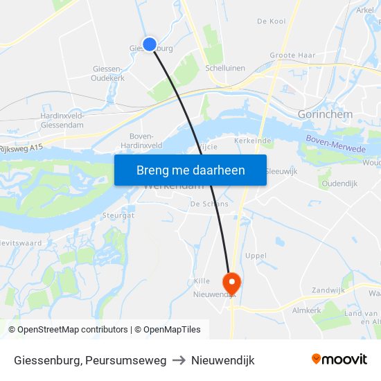 Giessenburg, Peursumseweg to Nieuwendijk map