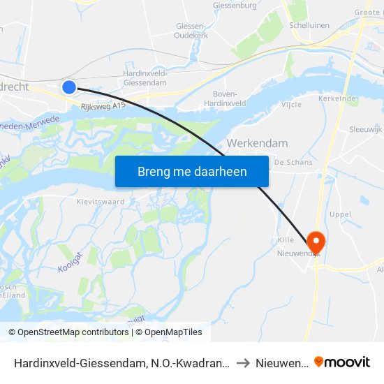 Hardinxveld-Giessendam, N.O.-Kwadrant/Moerbei to Nieuwendijk map