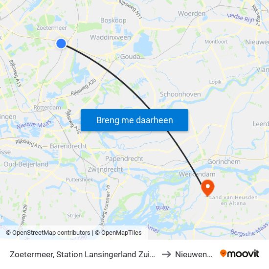 Zoetermeer, Station Lansingerland Zuidzijde to Nieuwendijk map