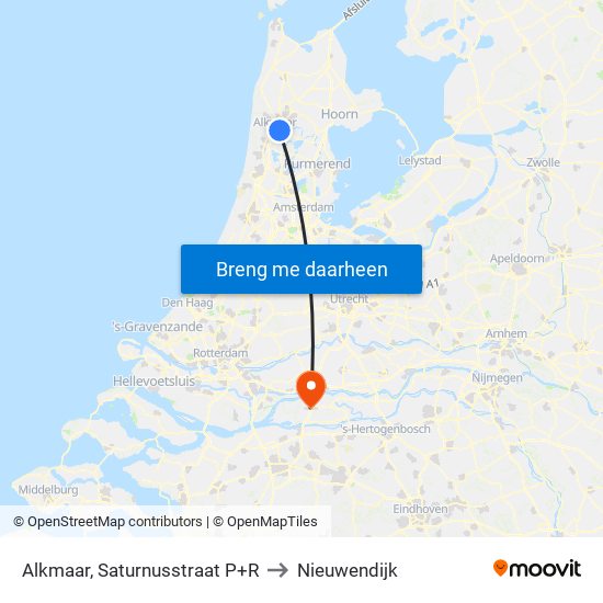Alkmaar, Saturnusstraat P+R to Nieuwendijk map