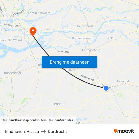 Eindhoven, Piazza to Dordrecht map